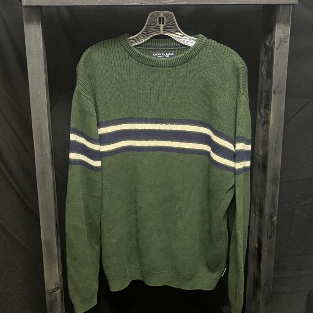 American Eagle Outfitters Green Crewneck Sweater with Stripes